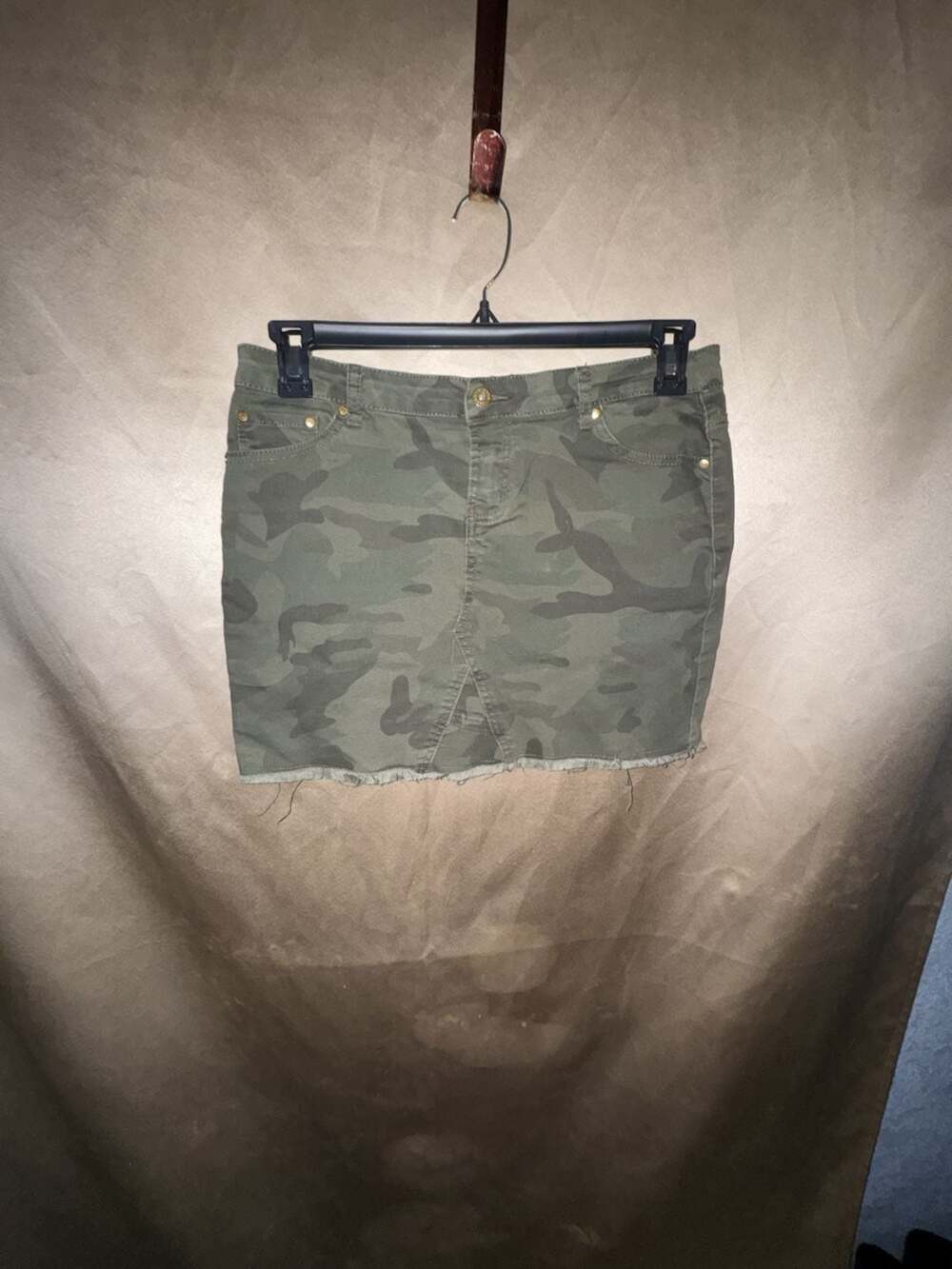 Mignon Jean Women's Camouflage Print Denim Mini Skirt with Raw Hem